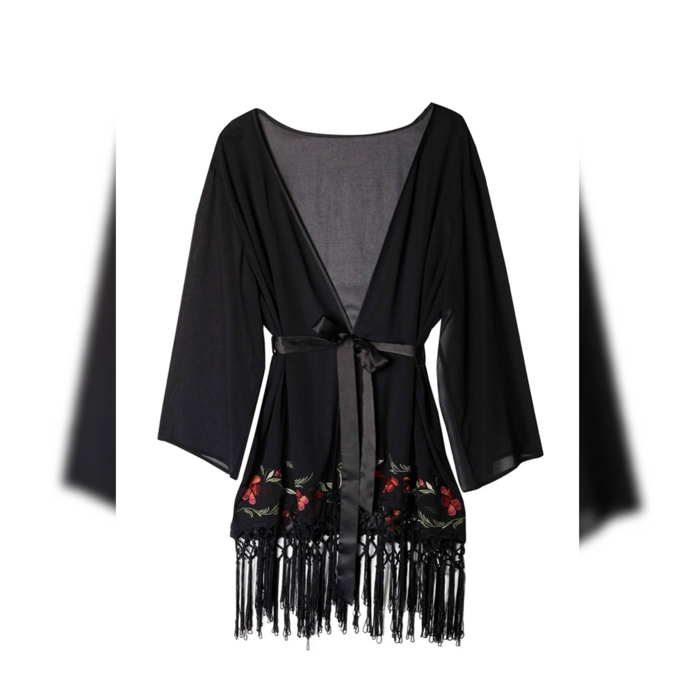 Bette Page Embroidered Tassel Kimono Size 14
